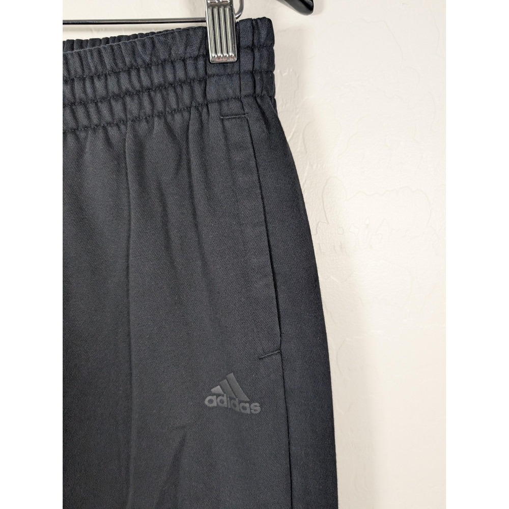 Adidas Pants Womens Medium Black Fleece Jogger Sweatpants Pink Leg Logo - Picture 4 of 14